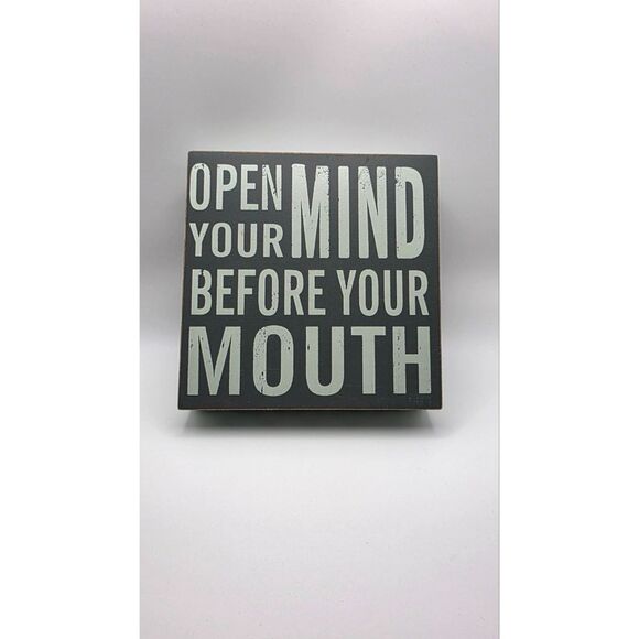 No Brand Other - Open Your Mind Before Your Mouth Wall Sign Black Gray Motivational Quote Decor